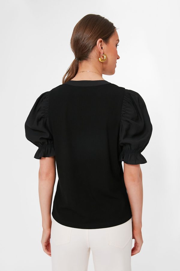 Black Livia Puff Sleeve Top Cheap