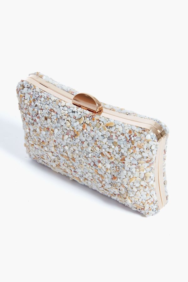 Ivory Shelley Glitter Clutch Hot on Sale