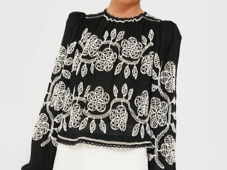 Black Beck Embroidery Long Sleeve Top Online Sale