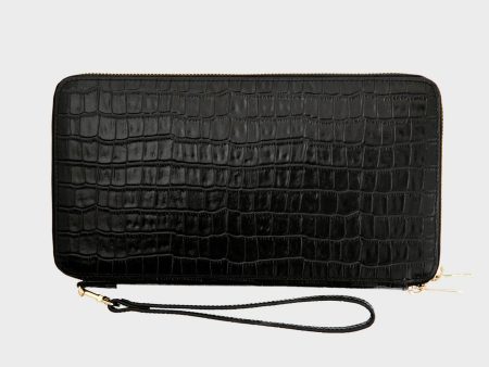 Black Croc Travel Wallet Fashion