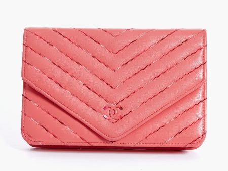 CHANEL Pink Gradient Chevron Wallet On Chain Supply