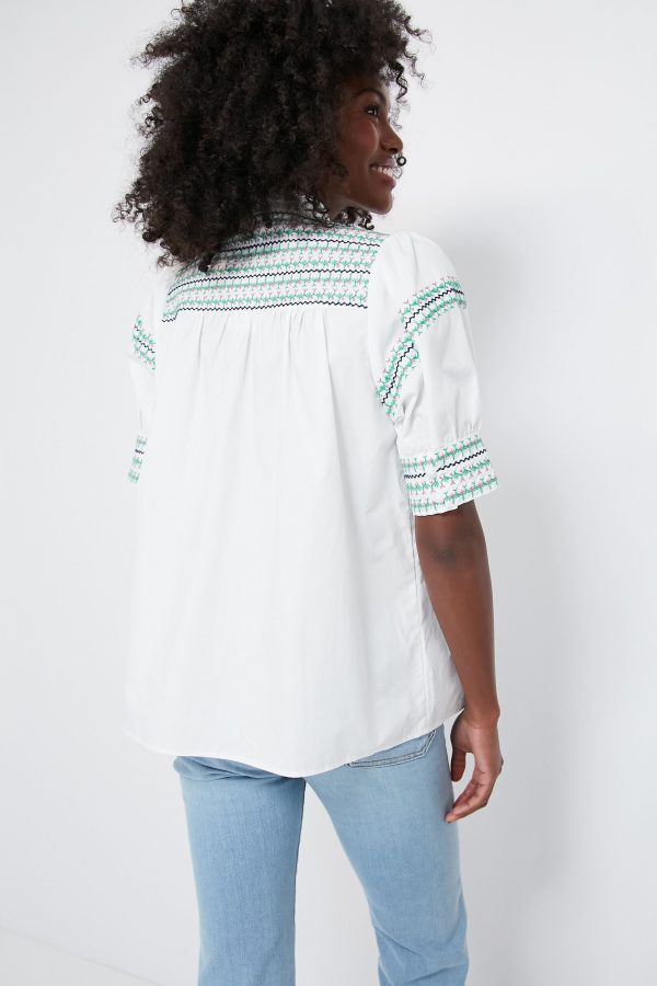 White Embroidered Saylor Shirt on Sale