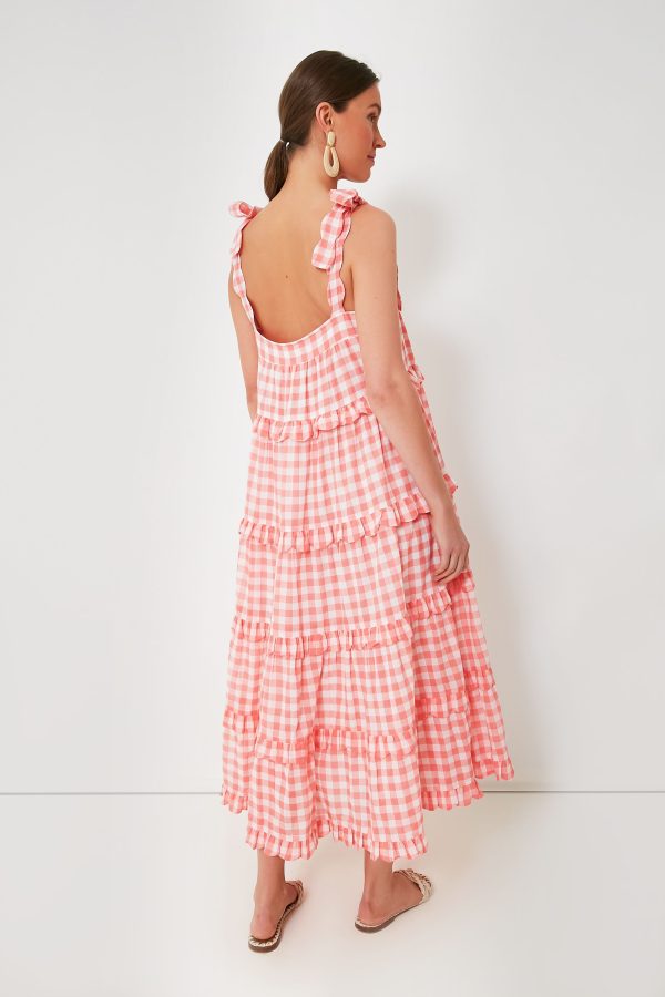 Apricot Gingham Acapulco Dress For Cheap