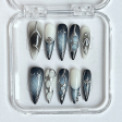 Black silver hand painted love French stiletto nails-XHS197 Supply