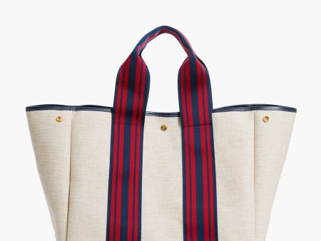 Navy and Red Equestrian Traversee L Linen Tote Hot on Sale