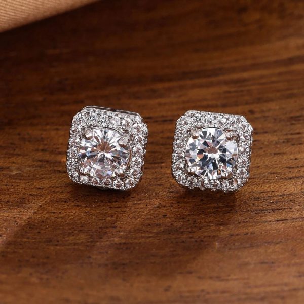 Hallmarked Zarkan Minimal Square Sparkling Silver Studs Sale