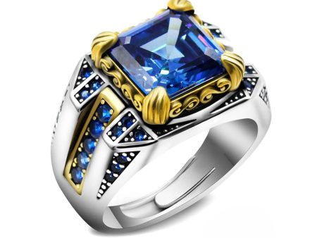 Hallmarked Vintage Silver Sapphire Stone Ring For Men For Cheap