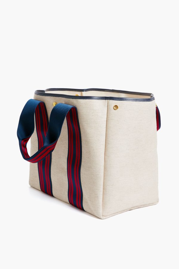 Navy and Red Equestrian Traversee L Linen Tote Hot on Sale