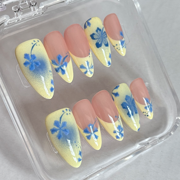 Blue smudged hand-painted floral French style-XHS642 Fashion