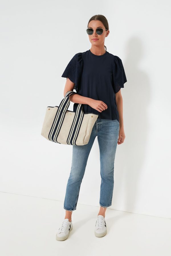 Navy Equestrian Traversee M Linen Tote Discount