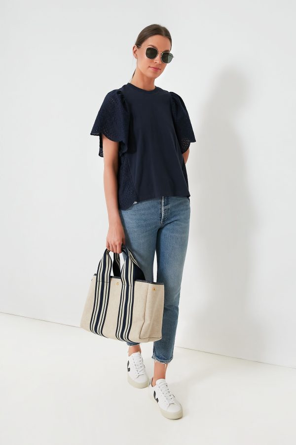 Navy Equestrian Traversee M Linen Tote Discount