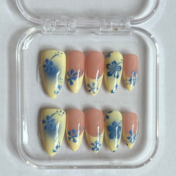 Blue smudged hand-painted floral French style-XHS642 Fashion