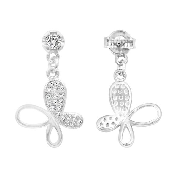 Zarkan Buttetfly Silver Drop Studs Cheap