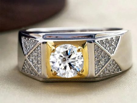 Hallmarked Two Tone Silver Ring With American Diamond For Men Online Sale