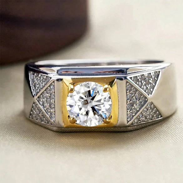 Hallmarked Two Tone Silver Ring With American Diamond For Men Online Sale