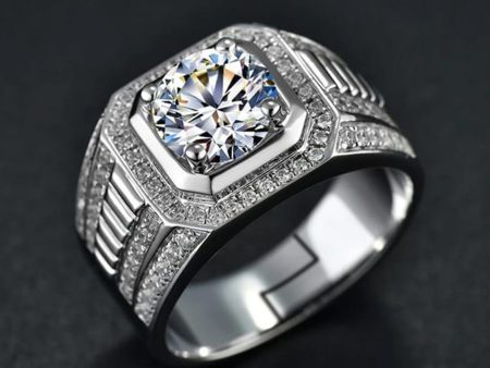 Hallmarked Elegant Silver Ring With Classic Diamond For Men Online