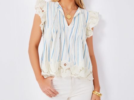 Brady Stripe Flutter Sleeve Top For Discount