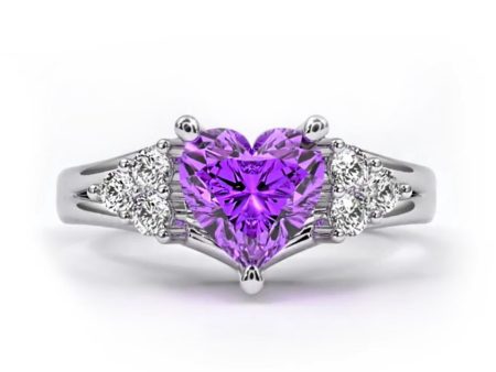 Hallmarked Silver Royal Amethyst Diamond Love Ring For Cheap