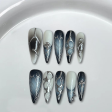 Black silver hand painted love French stiletto nails-XHS197 Supply