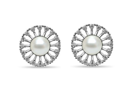 Zarkan 925 Floral Pearl Silver Stud Earrings Online now