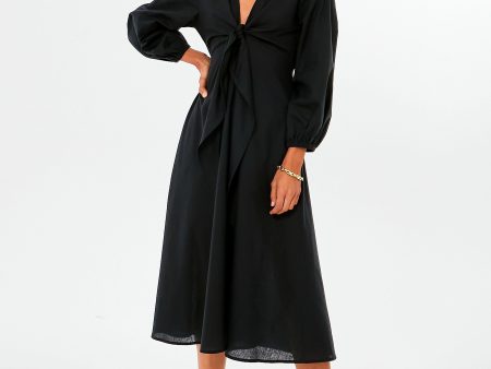 Black Novella Midi Dress Hot on Sale