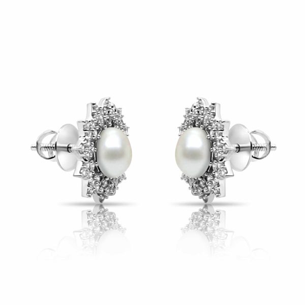 Floral Pearl AD Pure Silver Earrings Fashion