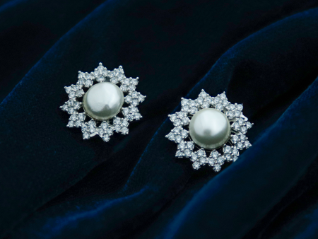 Floral Pearl AD Pure Silver Earrings Fashion