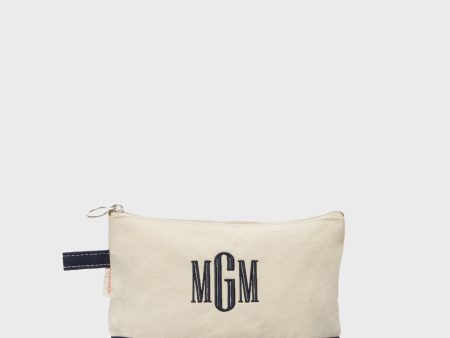 Navy Monogrammed Canvas Make-Up Bag For Sale