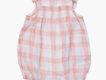 Pink Painted Gingham Smocked Front Overall Shortie on Sale