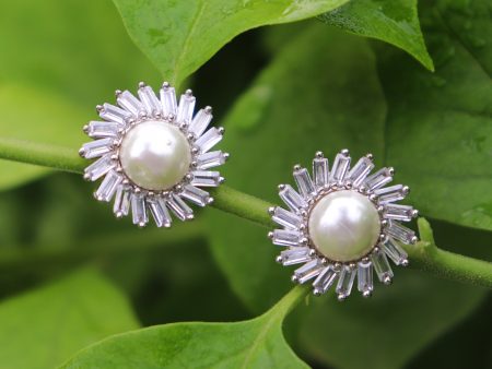 Pure Silver AD Pearl Earrings on Sale