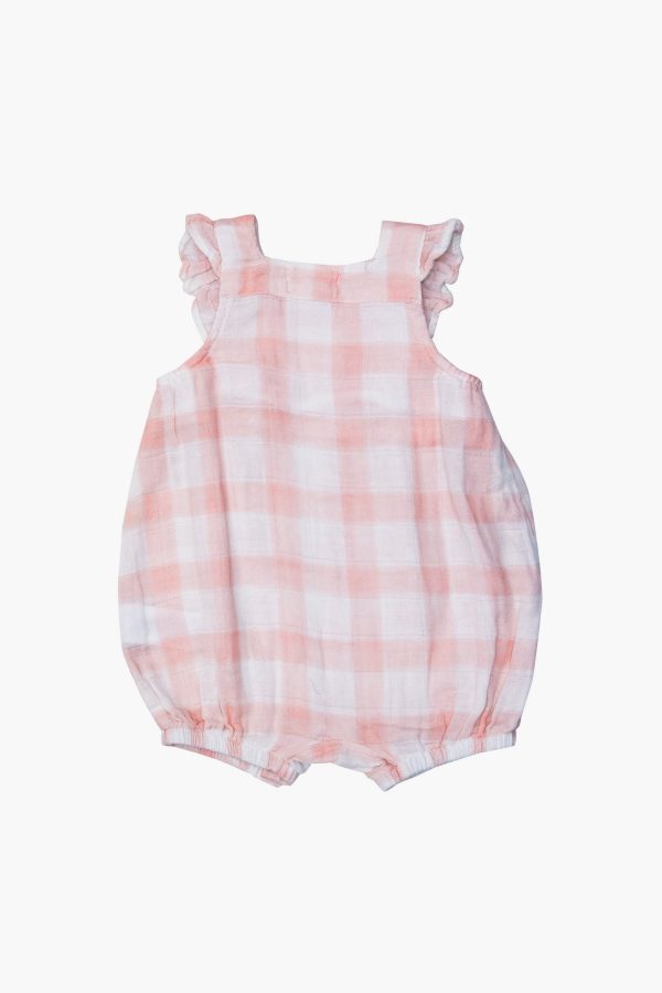 Pink Painted Gingham Smocked Front Overall Shortie on Sale