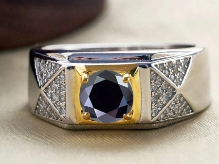 Hallmarked Two Tone Silver Ring With Black Diamond For Men Online Hot Sale