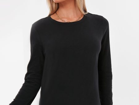 Black Modern Slub Long Sleeve Tee Hot on Sale