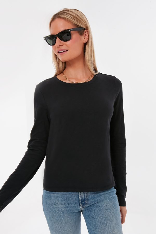 Black Modern Slub Long Sleeve Tee Hot on Sale