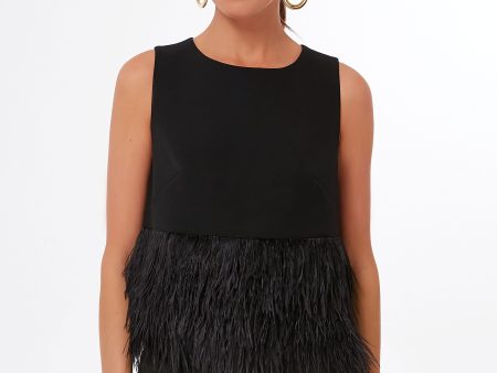 Black Feather Trim Crepe Top Supply