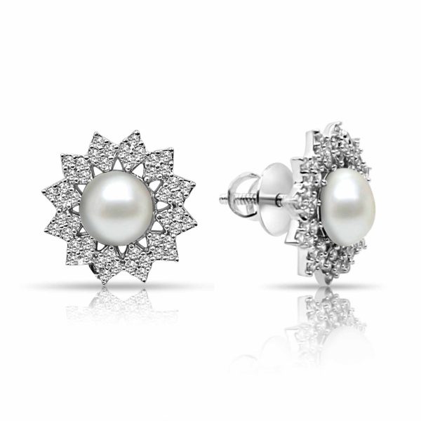 Floral Pearl AD Pure Silver Earrings Fashion