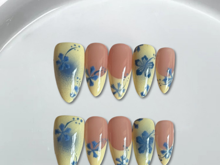 Blue smudged hand-painted floral French style-XHS642 Fashion