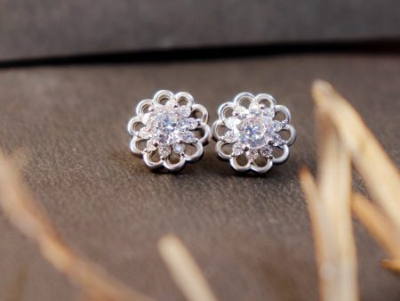 Zarkan Floral Stud Silver Earrings For Cheap