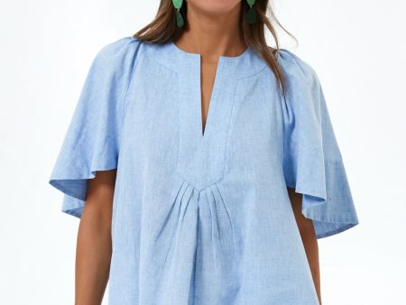 Chambray Finley Flutter Sleeve Top For Discount