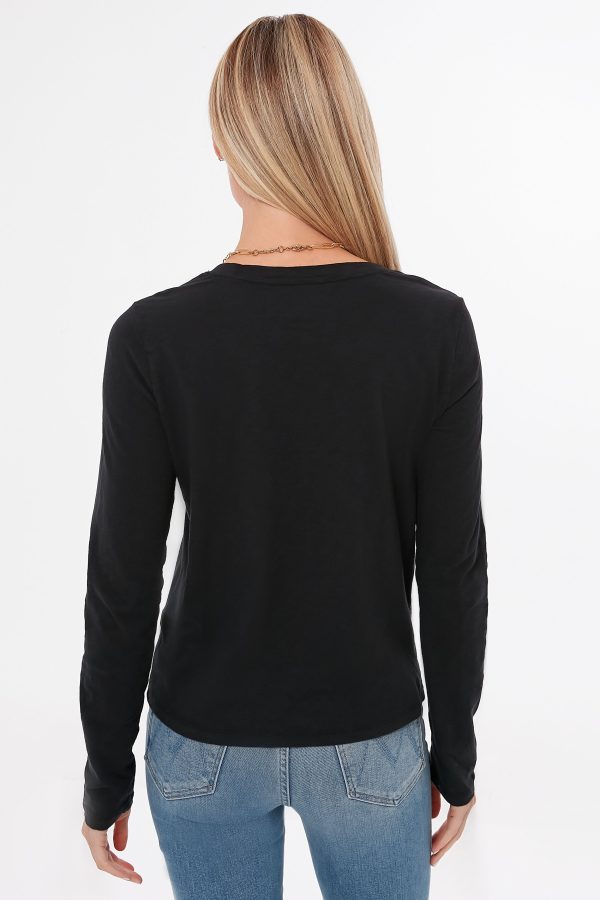 Black Modern Slub Long Sleeve Tee Hot on Sale