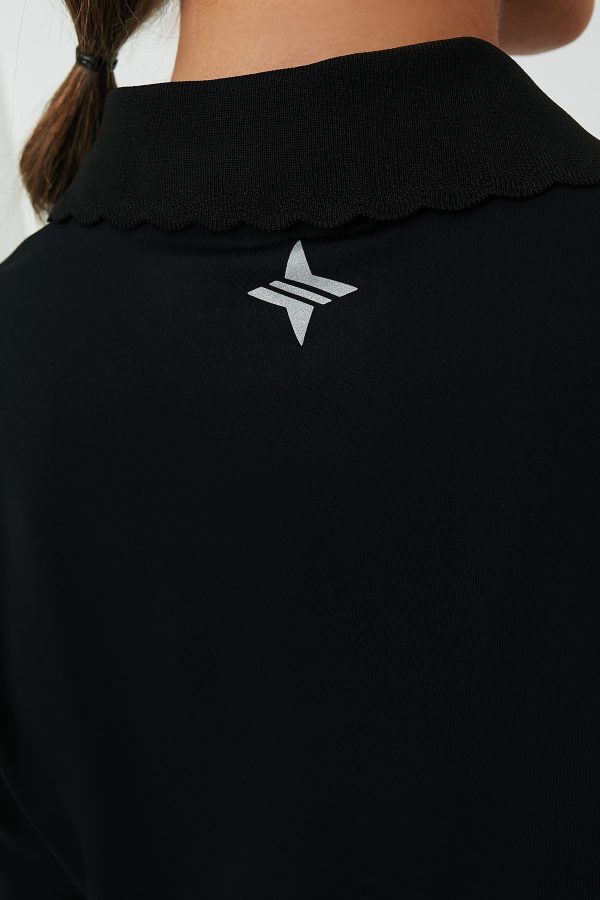 Black Long Sleeve Caroline Polo Hot on Sale