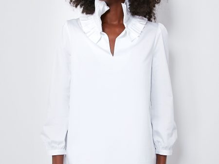 White Stretch Poplin Ruffle Neck Bouvier Blouse Online Sale