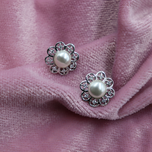 925 Silver Pearl Tops With AD Earring For Cheap